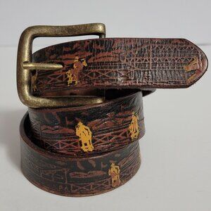 Nocona Boys Brown Western Leather Bull Riding Cowboy Rodeo Tooled Belt Size 28